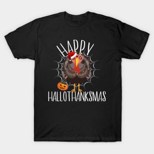 Funny Turkey Zombie Thanksgiving Xmas Halloween Happy HalloThanksMas T-Shirt